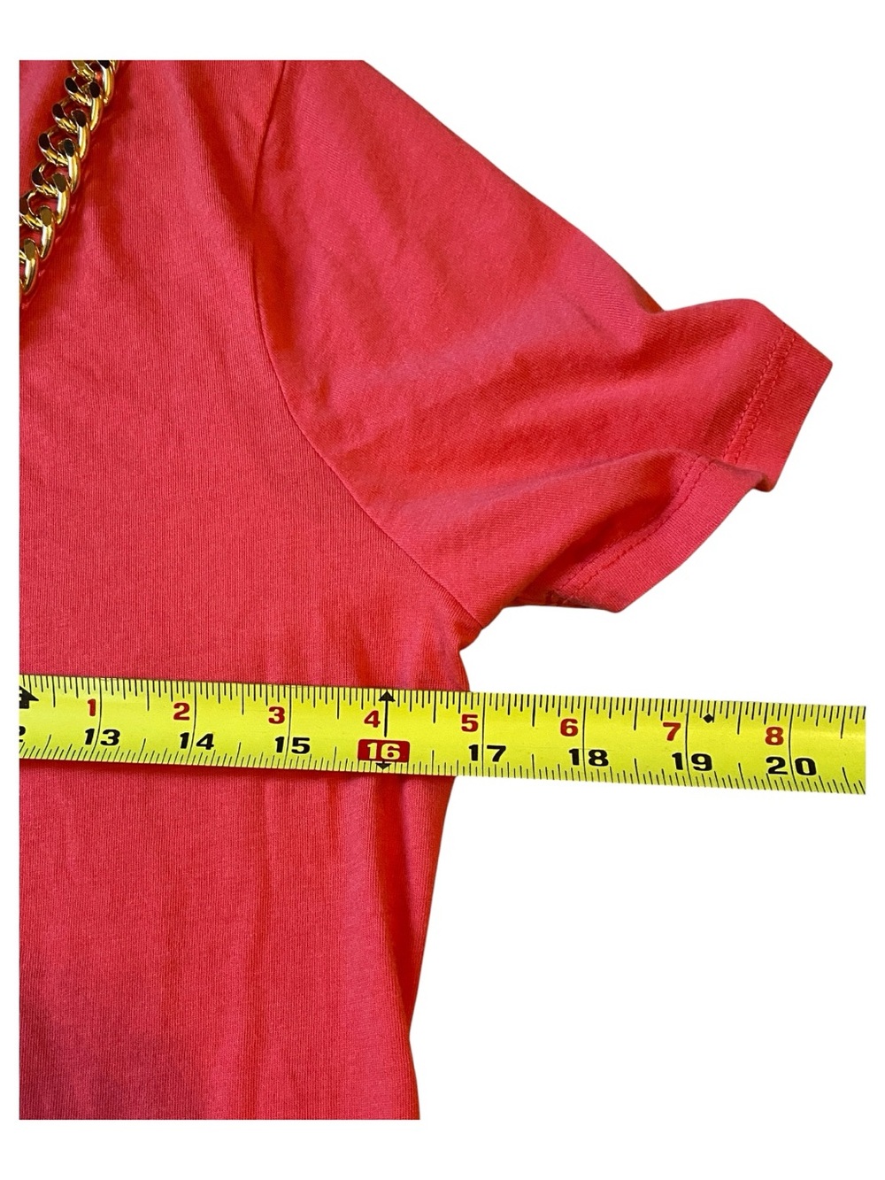 Michael Kors Coral Short Sleeve Top with Gold Chain Trim, Size M - Picture 5 of 7